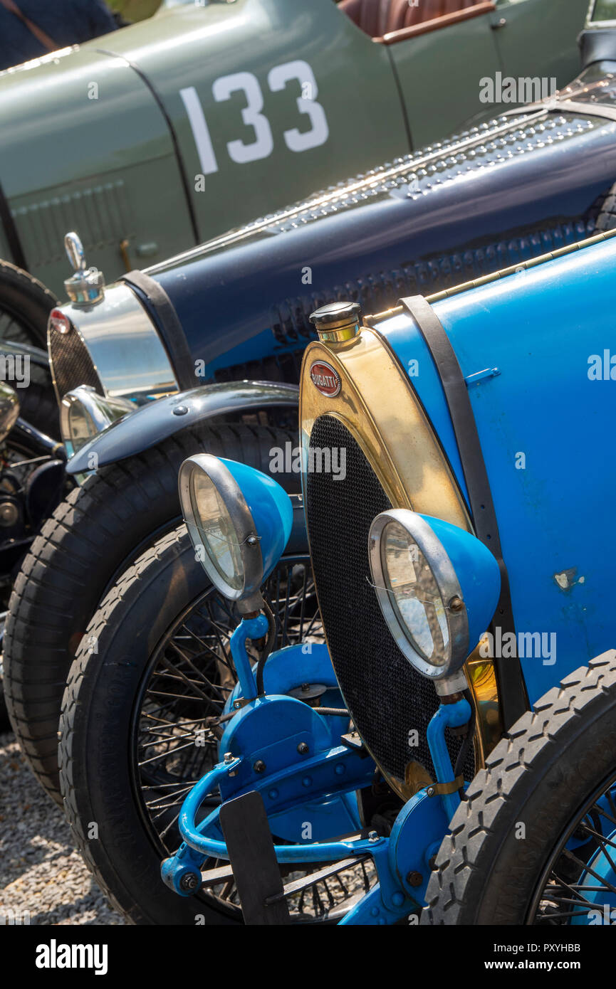 Vintage Bugatti Racing Cars. UK. Vintage filter applied Stock Photo
