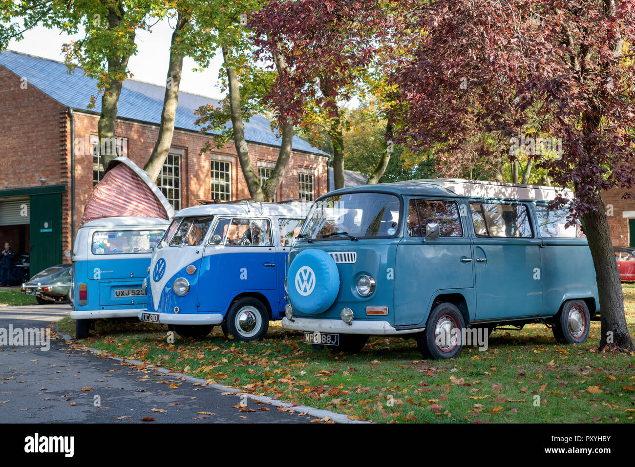 Three VW Campervan at Bicester heritage centre autumn sunday scramble
