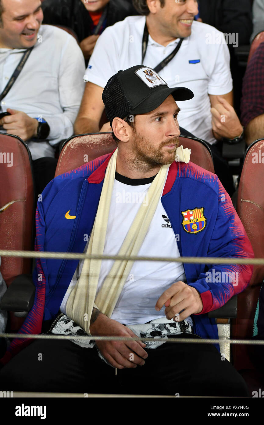 Leo Messi of FC Barcelona during the Champions League, football match between FC Barcelona and FC Internazionale de Milano on October 24, 2018 at Camp Nou stadium in Barcelona, Spain Stock Photo