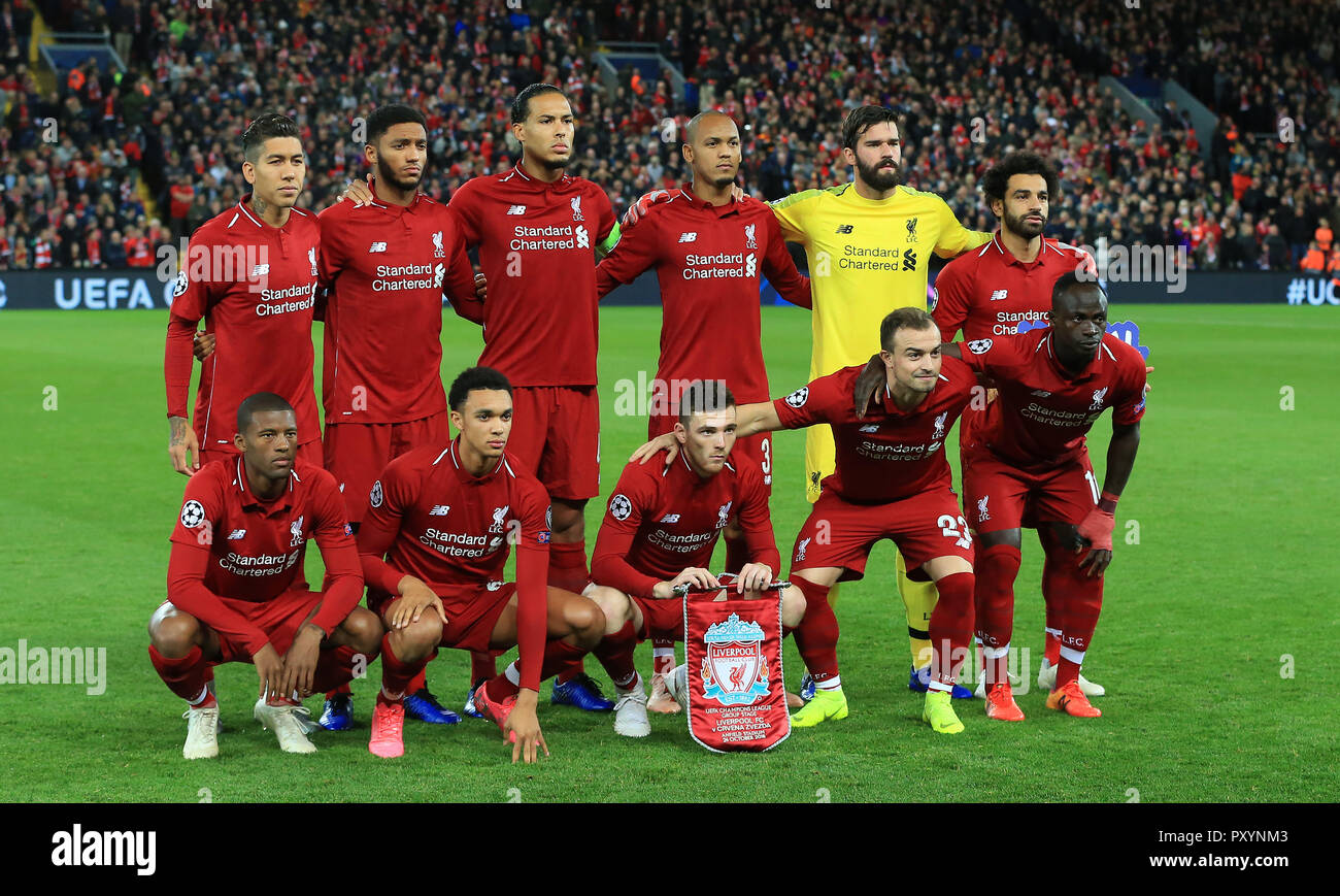 Anfield, Liverpool, UK. 24th Oct, 2018. UEFA Champions League football, Liverpool versus Red Star Belgrade; the Liverpool players line up Credit: Action Plus Sports/Alamy Live News Stock Photo