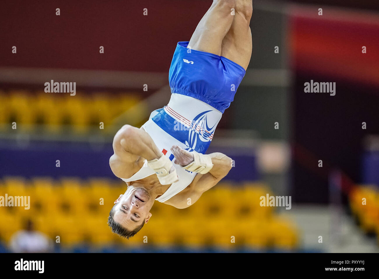 October 25, 2018: Paul Degouy of Â France during floor qualification at the Arena Armeec in Sofia at the 36th FIG Rhythmic Gymnastics World Championships. Ulrik Pedersen/CSM Stock Photo