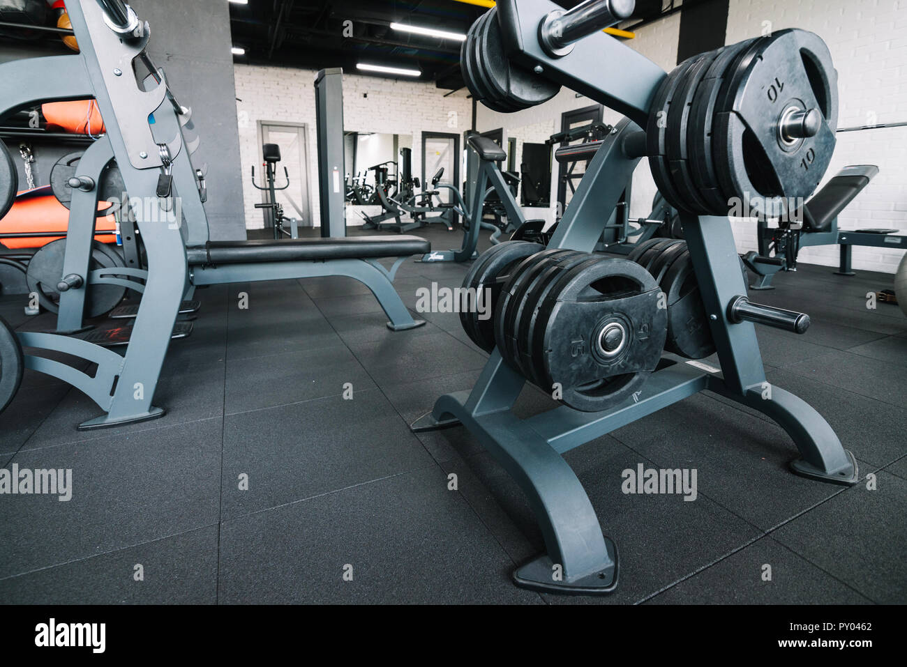 Barbell weights rack Stock Photo Alamy