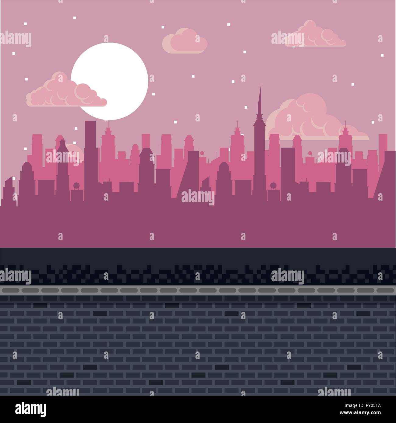 Videogame pixelated urban scenery Stock Vector