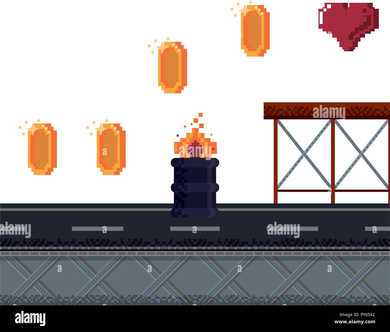 Videogame pixelated urban scenery Stock Vector