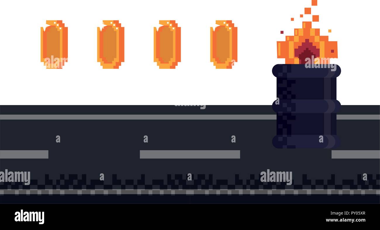 Videogame pixelated urban scenery Stock Vector