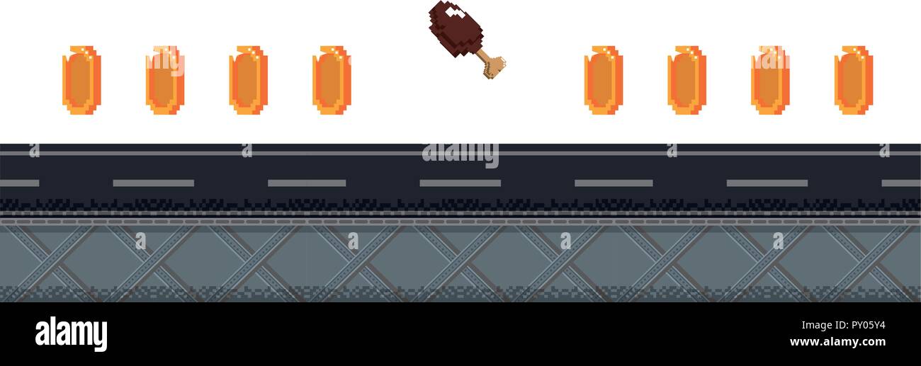 Videogame pixelated urban scenery Stock Vector