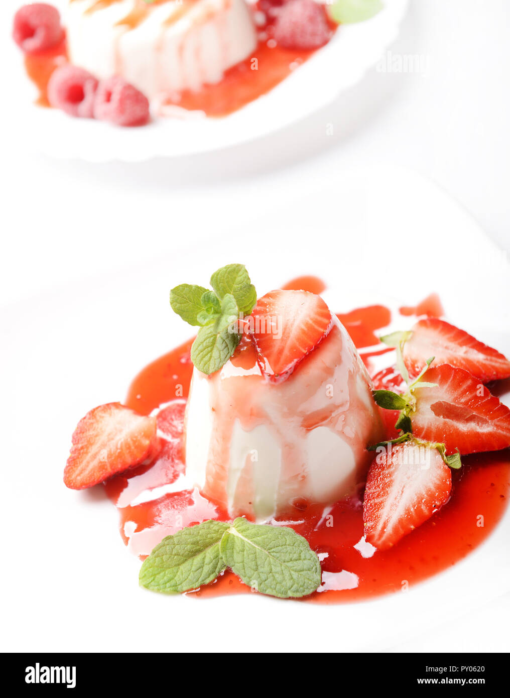 Italian dessert panna cotta with fresh strawberries Stock Photo Alamy