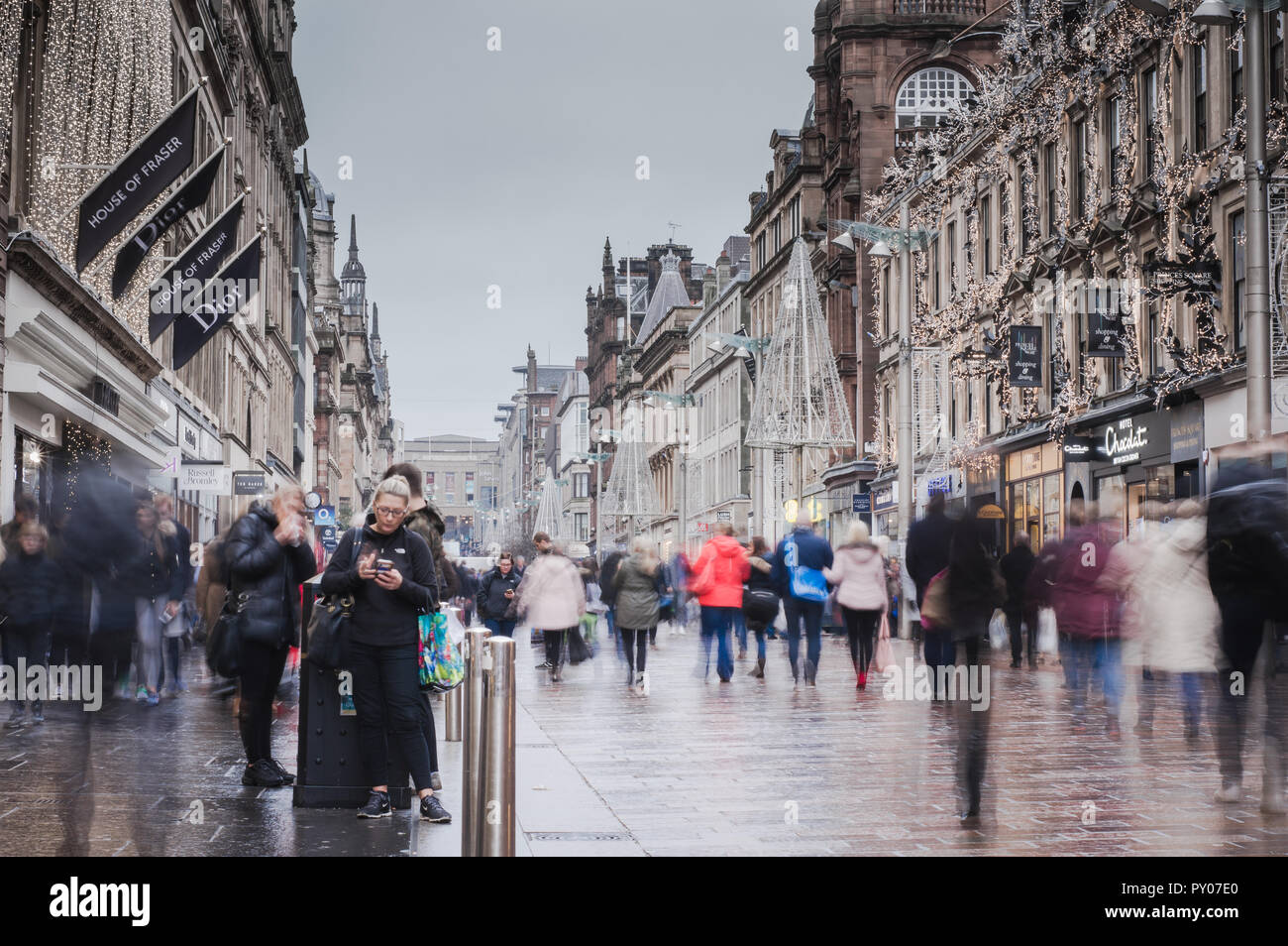Shoppers on Buchannan Street, Glasgow on a cold December day. Stock Photo
