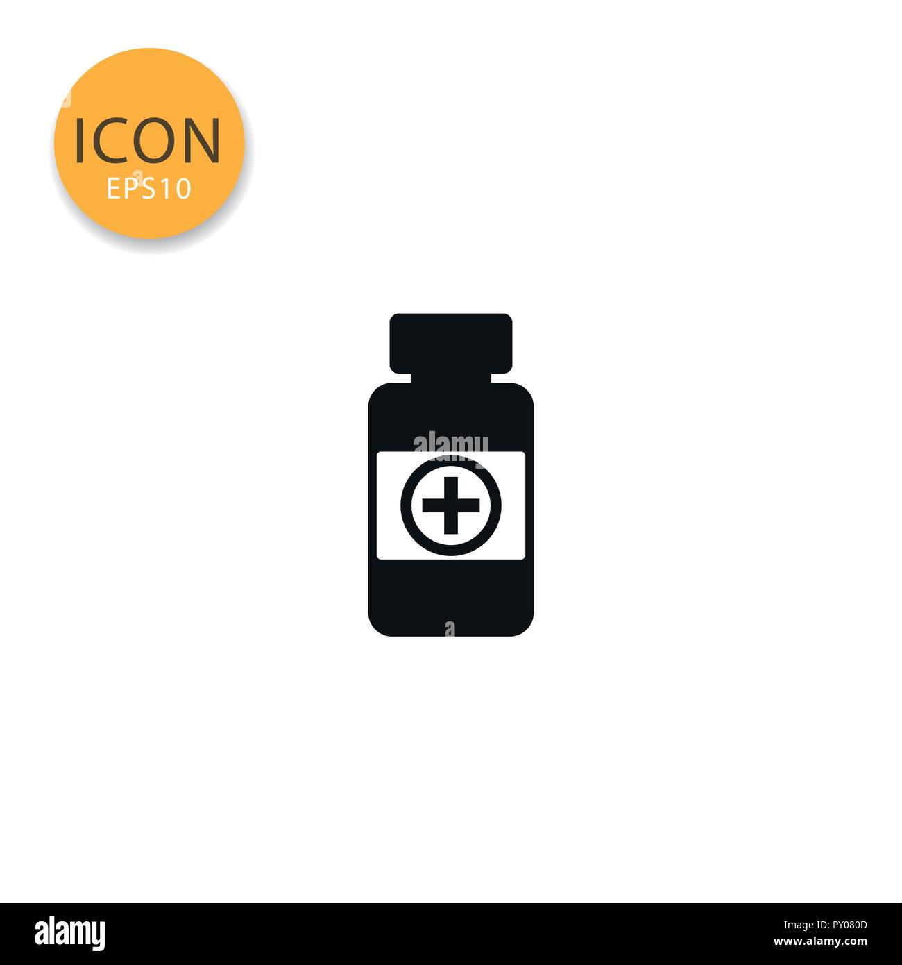 Medicine pills bottle icon flat style in black color vector illustration on white background. Stock Vector