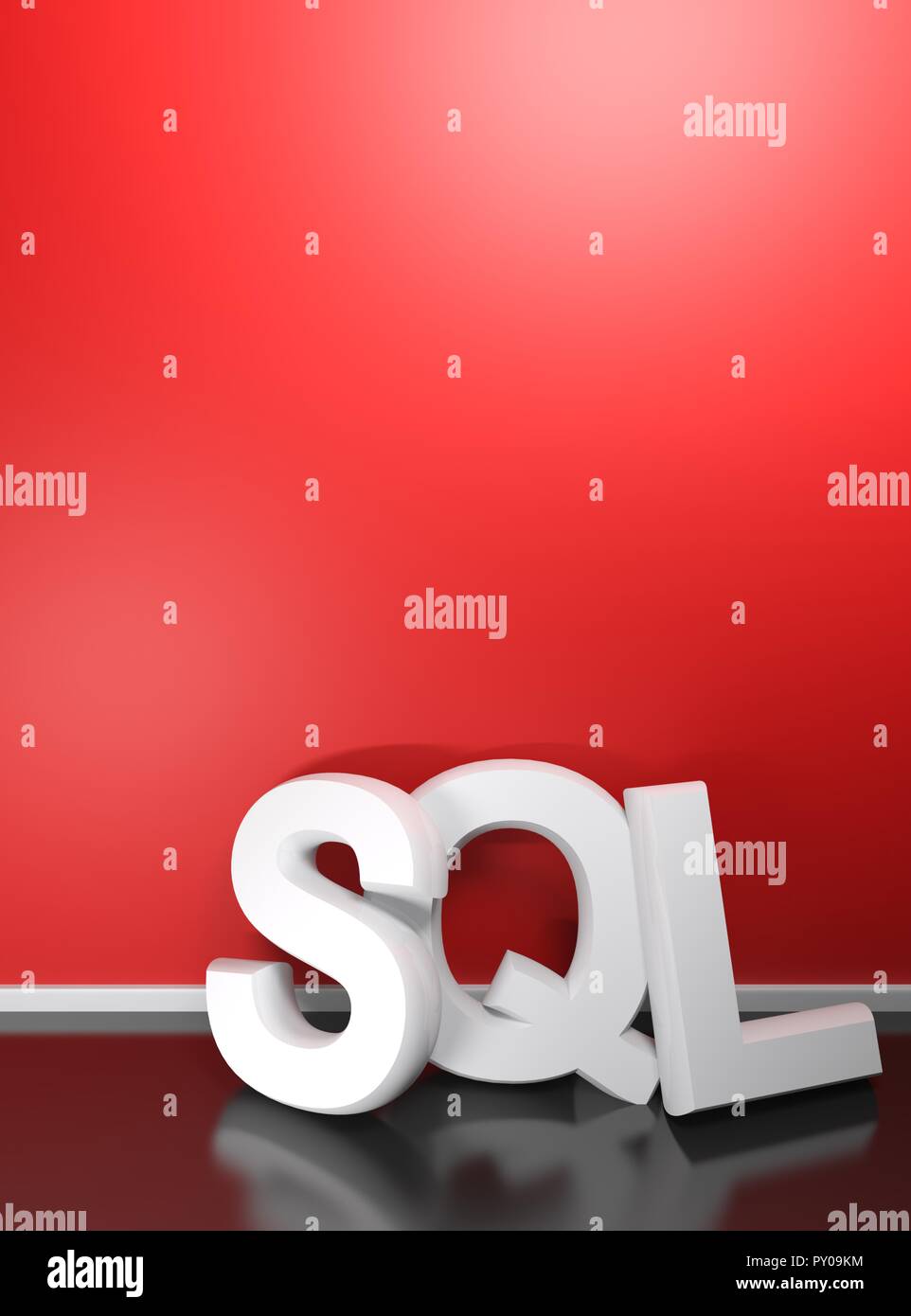SQL white 3D write at red wall - A4 book format - 3D rendering Stock ...
