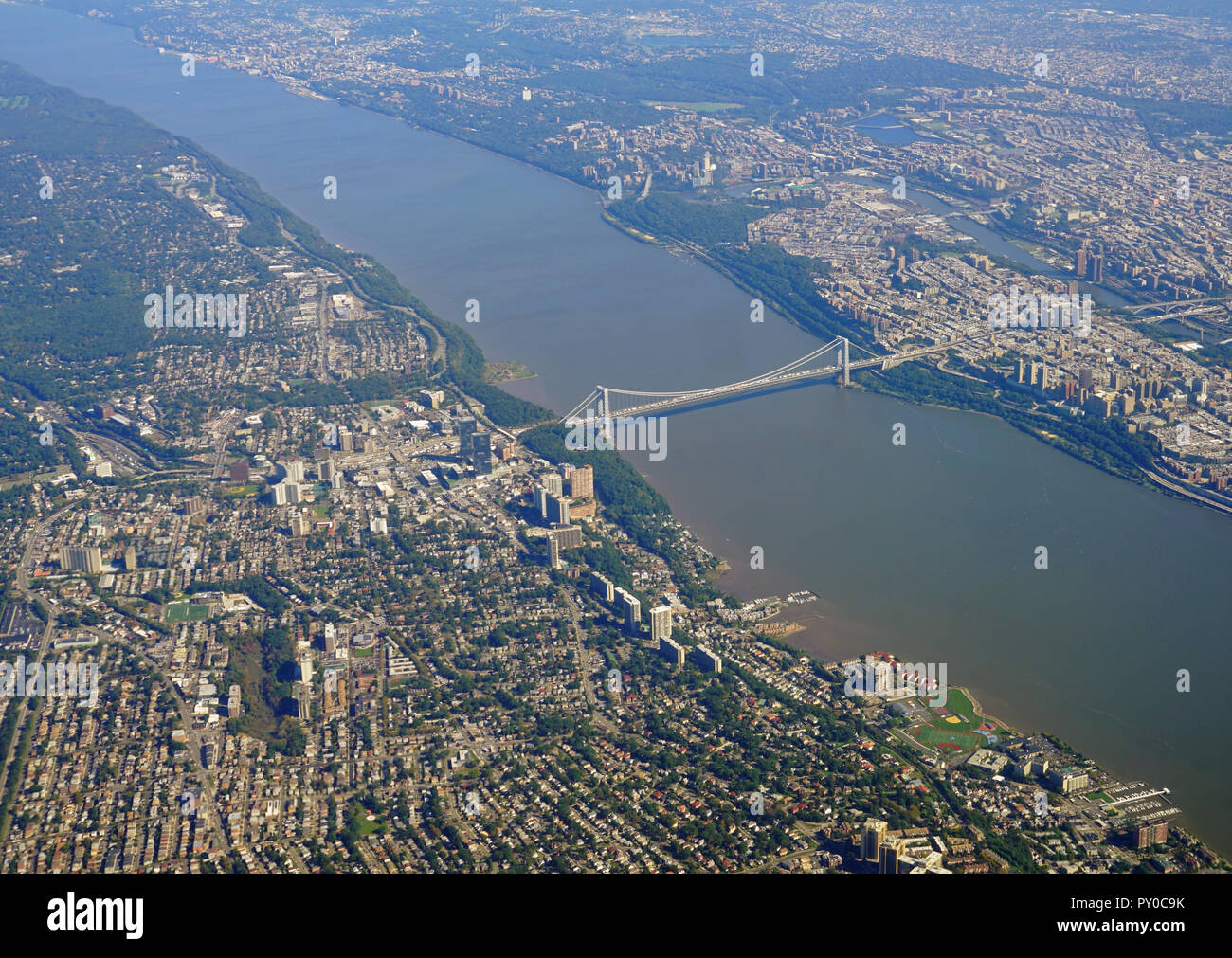 Aerial view of the George Washington Bridge over the Hudson River between New York and New Jersey Stock Photo