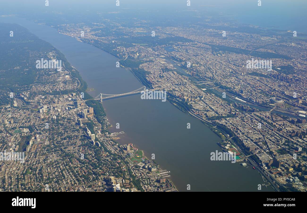 Aerial view of the George Washington Bridge over the Hudson River between New York and New Jersey Stock Photo