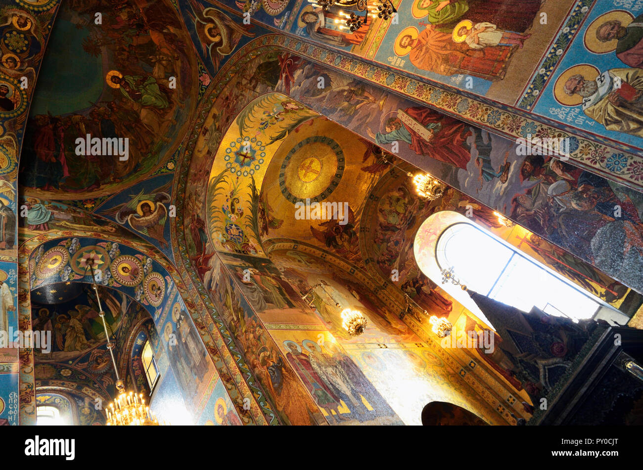 Interior, Church of the Savior on Spilled Blood. Saint Petersburg, Northwestern, Russia. Stock Photo