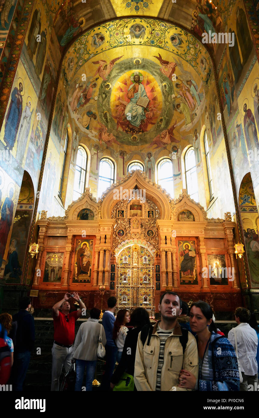 Interior, Church of the Savior on Spilled Blood. Saint Petersburg, Northwestern, Russia. Stock Photo
