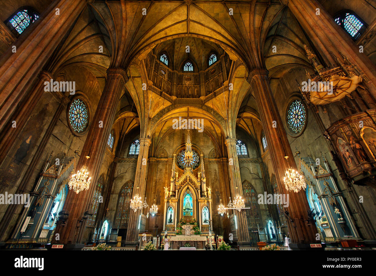 Low angle view of interior of San Sebastian Church, Manila, Philippines Stock Photo