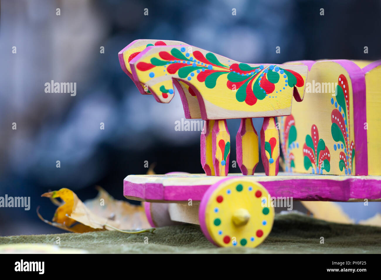 Ukraine, Lviv - October 14, 2018: Master class on making traditional West Ukrainian eco-toys. Wooden toys for kids Stock Photo