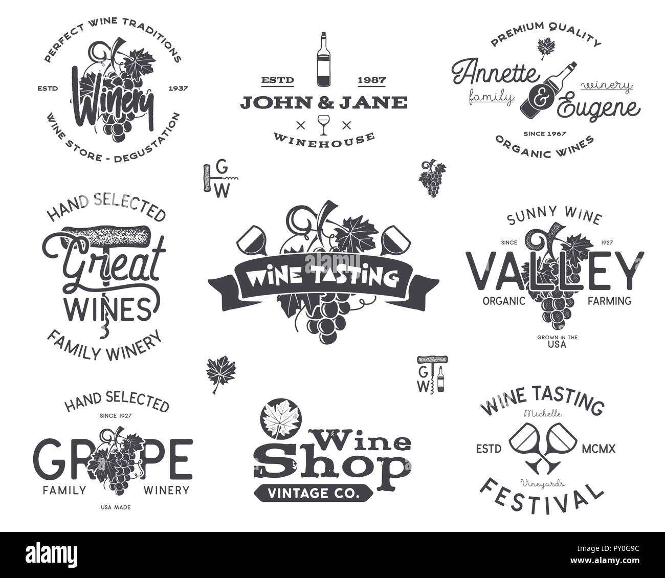 Wine logos, labels set. Winery, wine shop, vineyards badges collection ...