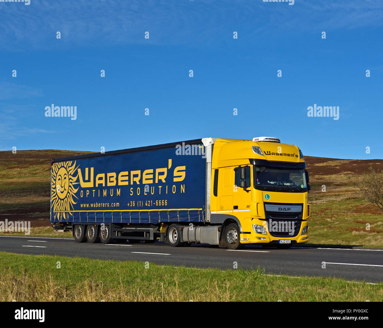 Waberer's Optimum Solution HGV. M6 Motorway Southbound carriageway, Shap, Cumbria, England, United Kingdom, Europe. Stock Photo