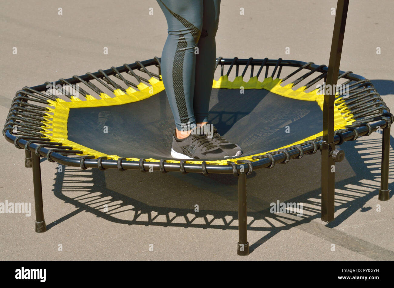 Jumping on an elastic trampoline.This exercise develops coordination