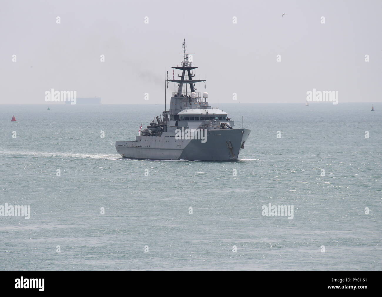 The Royal Navy off-shore patrol vessel HMS Mersey arriving at her home port of Portsmouth, UK on 24th July 2018. Stock Photo