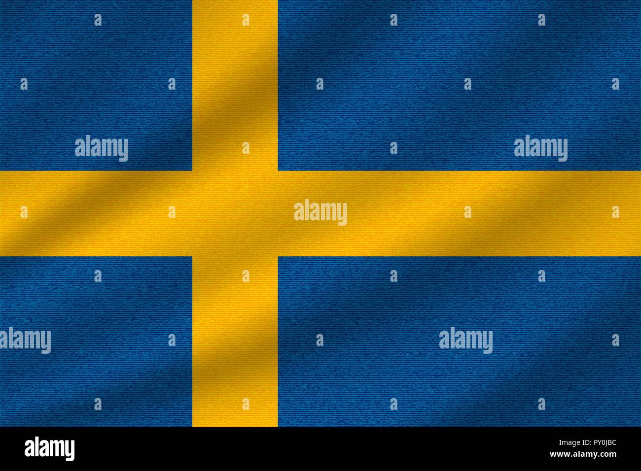 national flag of Sweden on wavy cotton fabric. Realistic vector ...
