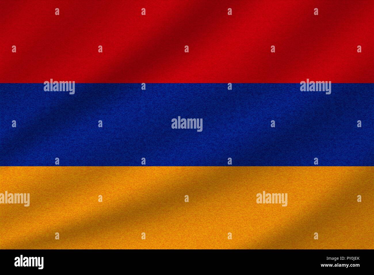 national flag of Armenia on wavy cotton fabric. Realistic vector ...