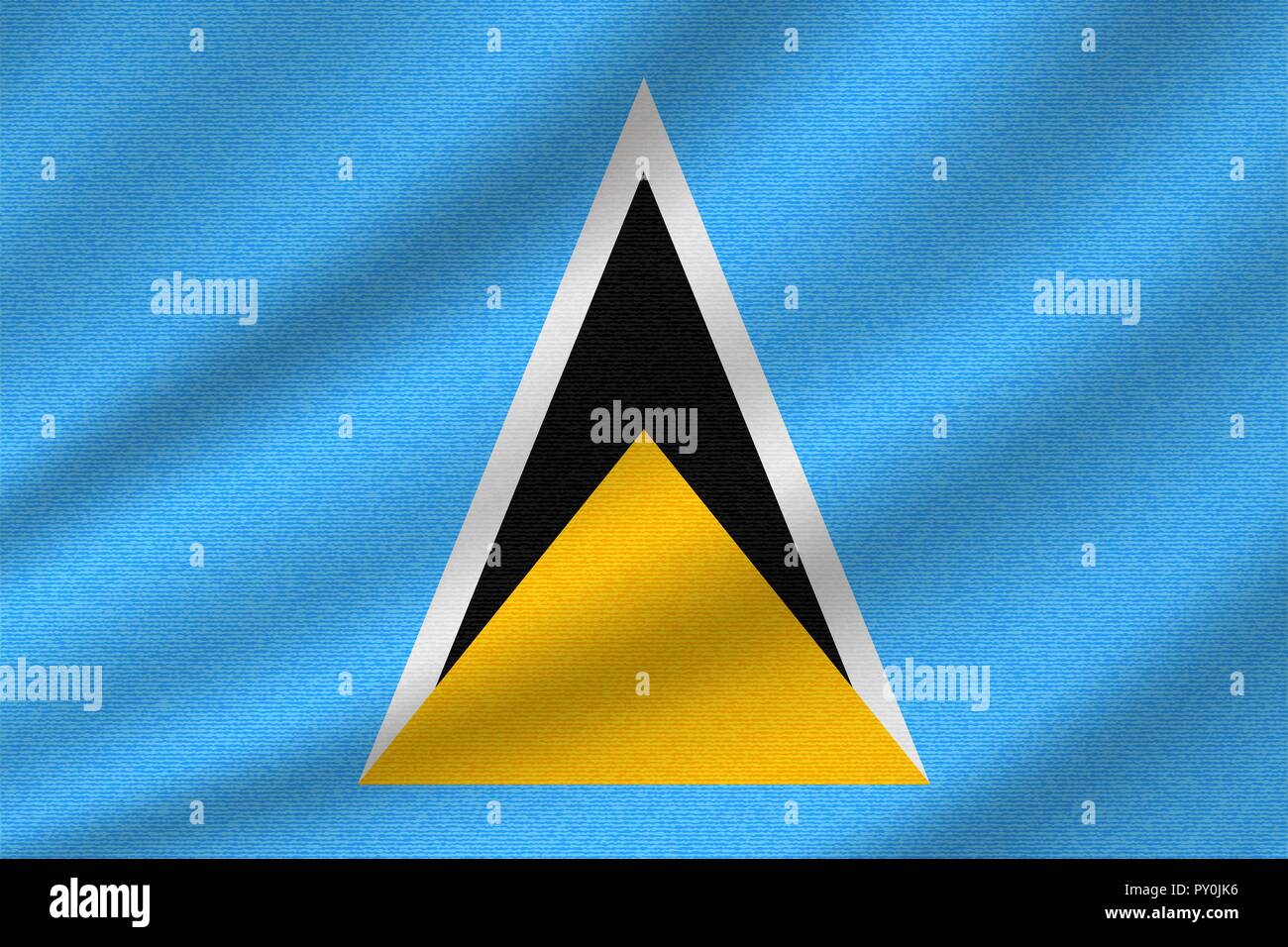 national flag of Saint Lucia on wavy cotton fabric. Realistic vector illustration. Stock Vector