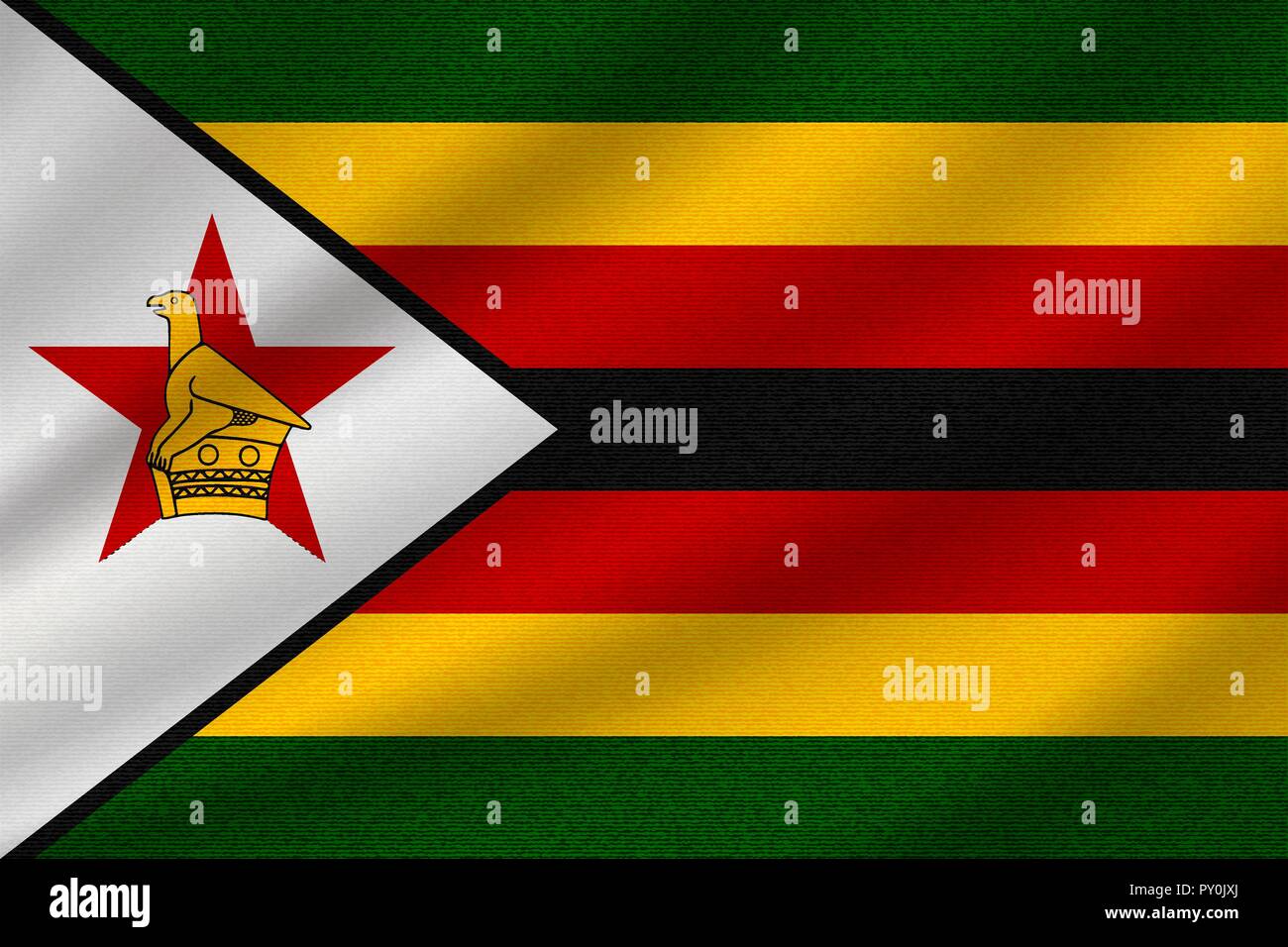 National Flag Of Zimbabwe On Wavy Cotton Fabric Realistic Vector Illustration Stock Vector 0173