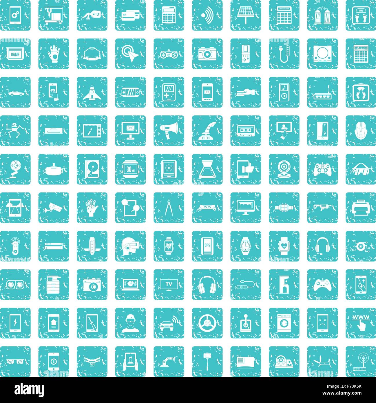 100 adjustment icons set grunge blue Stock Vector