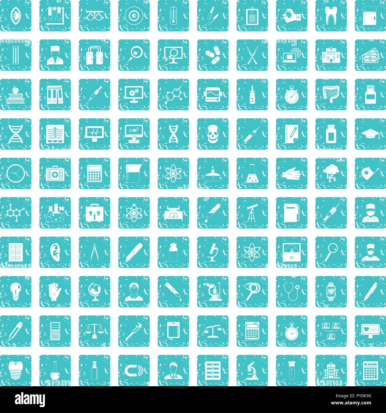 100 lab icons set grunge blue Stock Vector