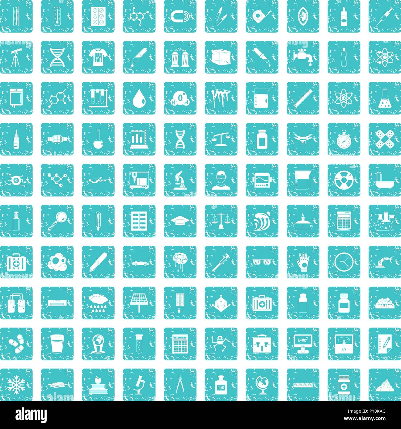 100 laboratory icons set grunge blue Stock Vector