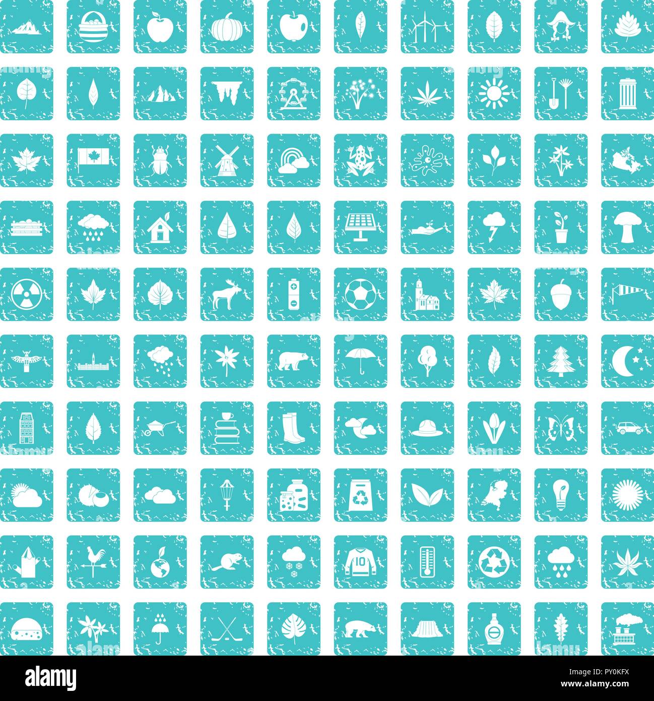 100 leaf icons set grunge blue Stock Vector