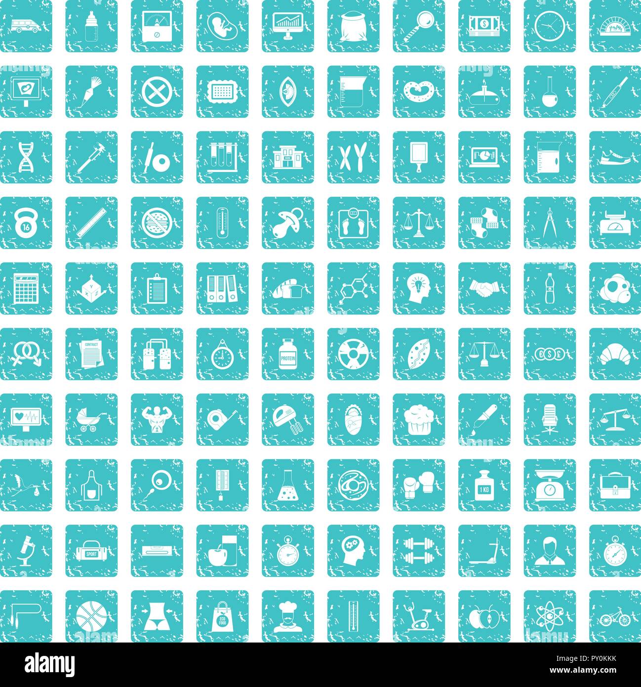 100 libra icons set grunge blue Stock Vector