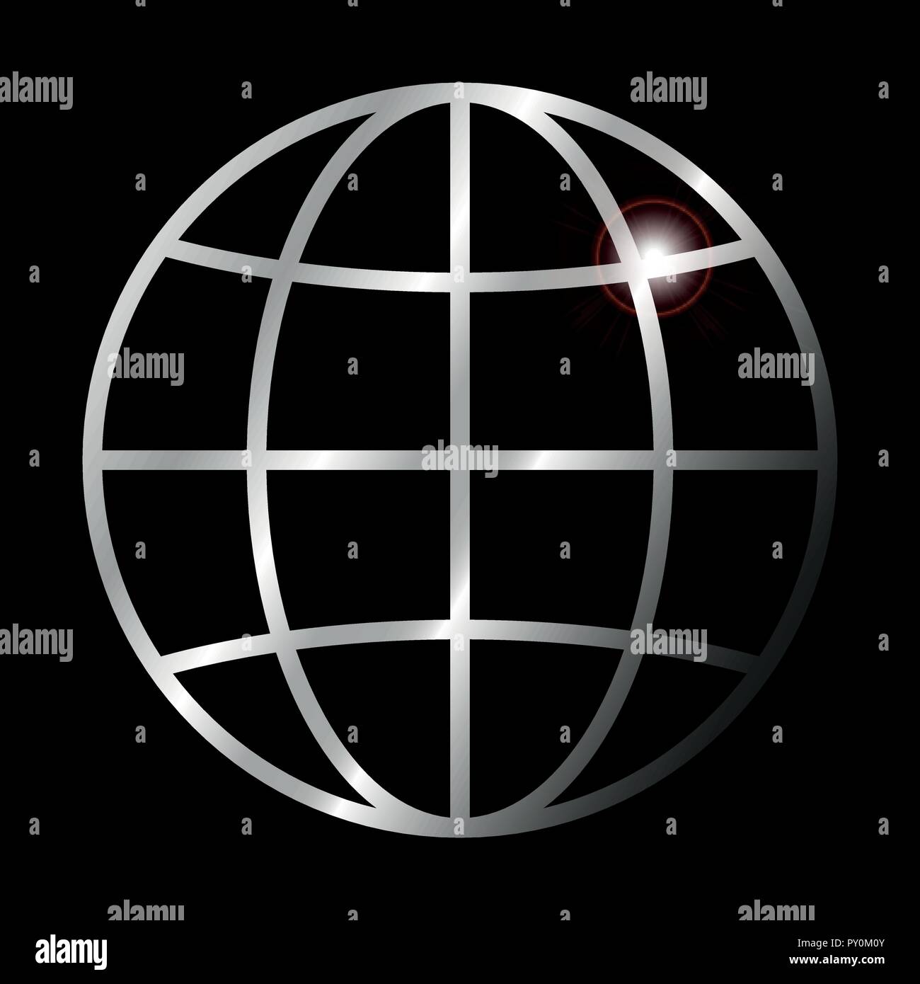 Icon Metallic Globe isolated on black background - Vector Stock Vector