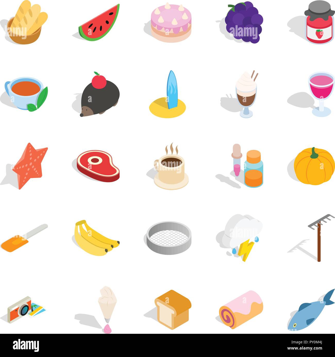 Snack for tea icons set, isometric style Stock Vector