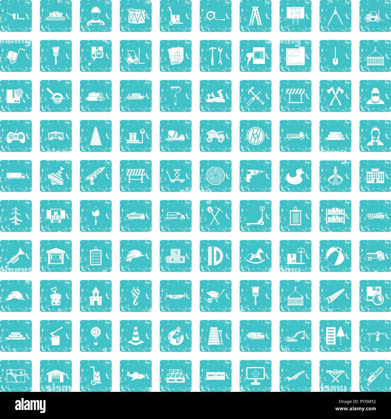 100 lorry icons set grunge blue Stock Vector