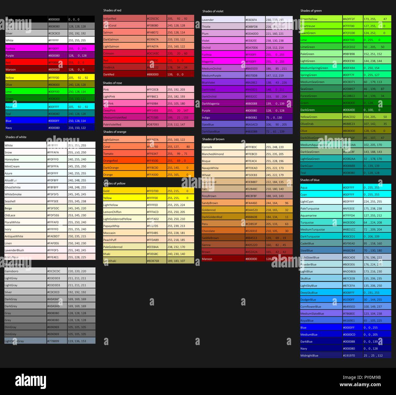 Mega set of color shades. Color shade chart Stock Vector Image
