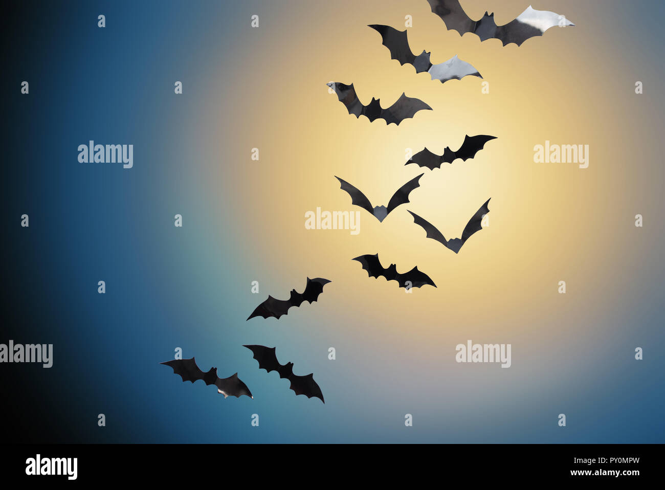 bats flying over moonlight in night sky background Stock Photo Alamy
