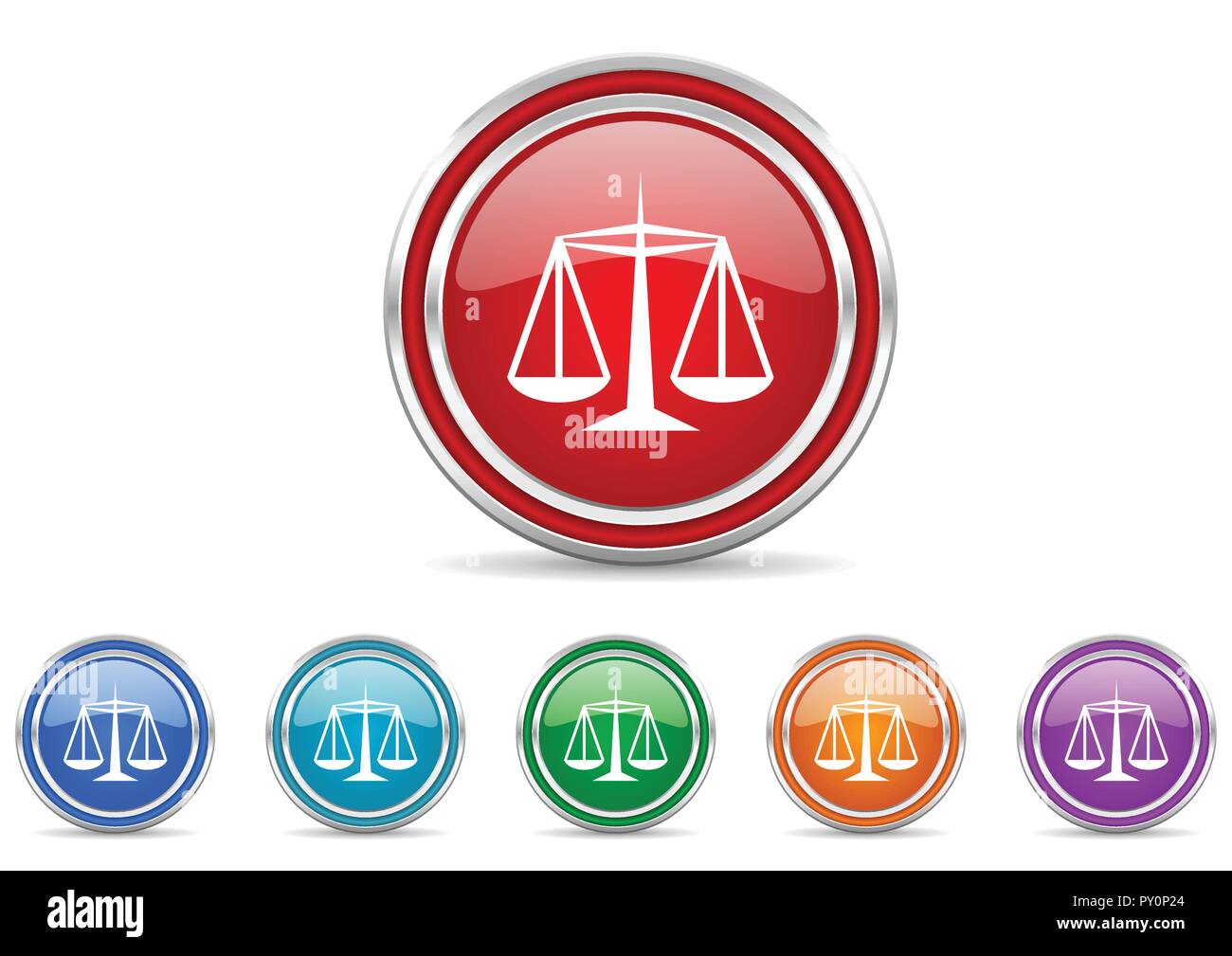 Justice silver metallic colorful vector web and mobile phone icon set ...