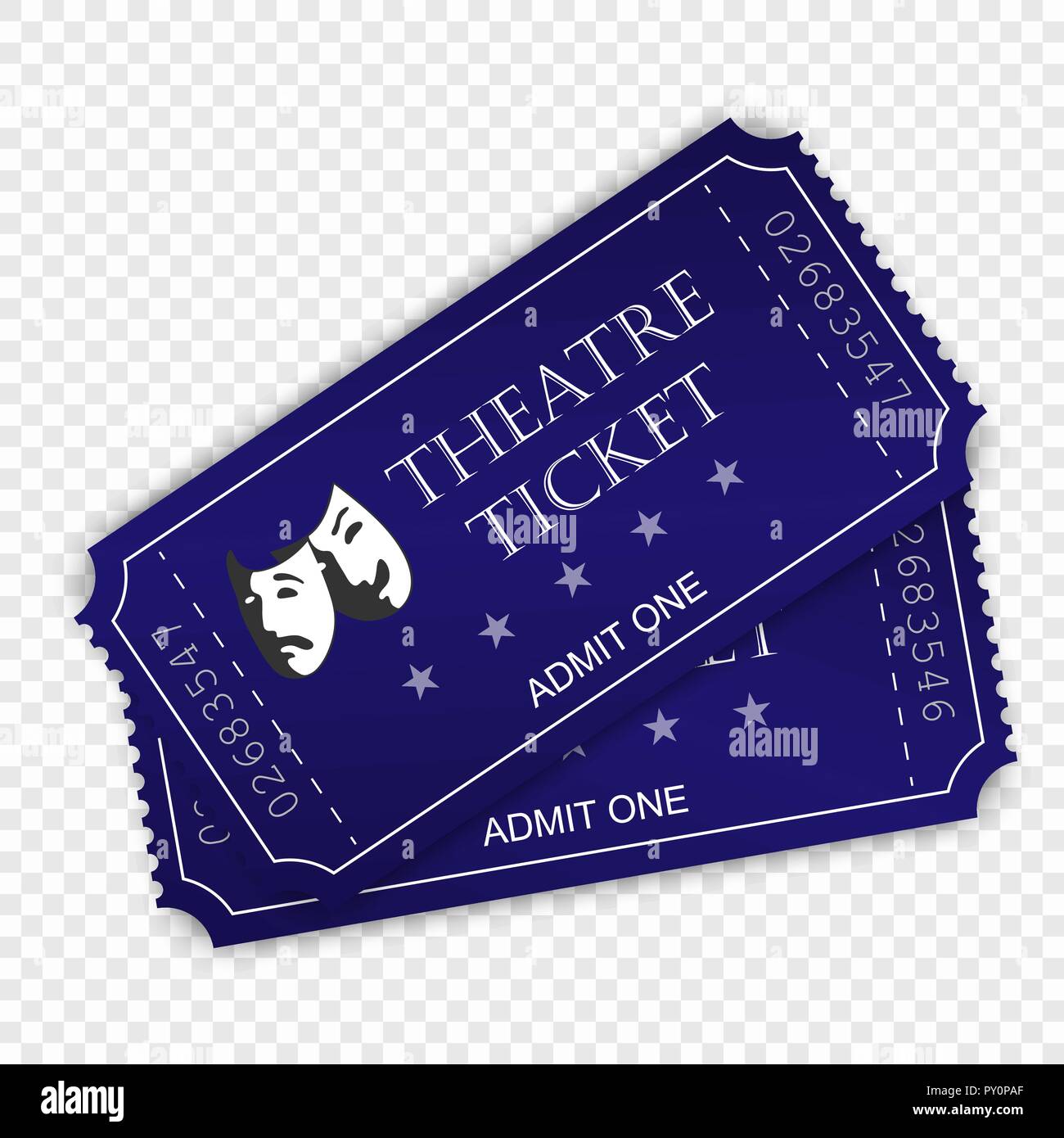 Theatre ticket isolated on transparent background. . Template for your design Stock Vector