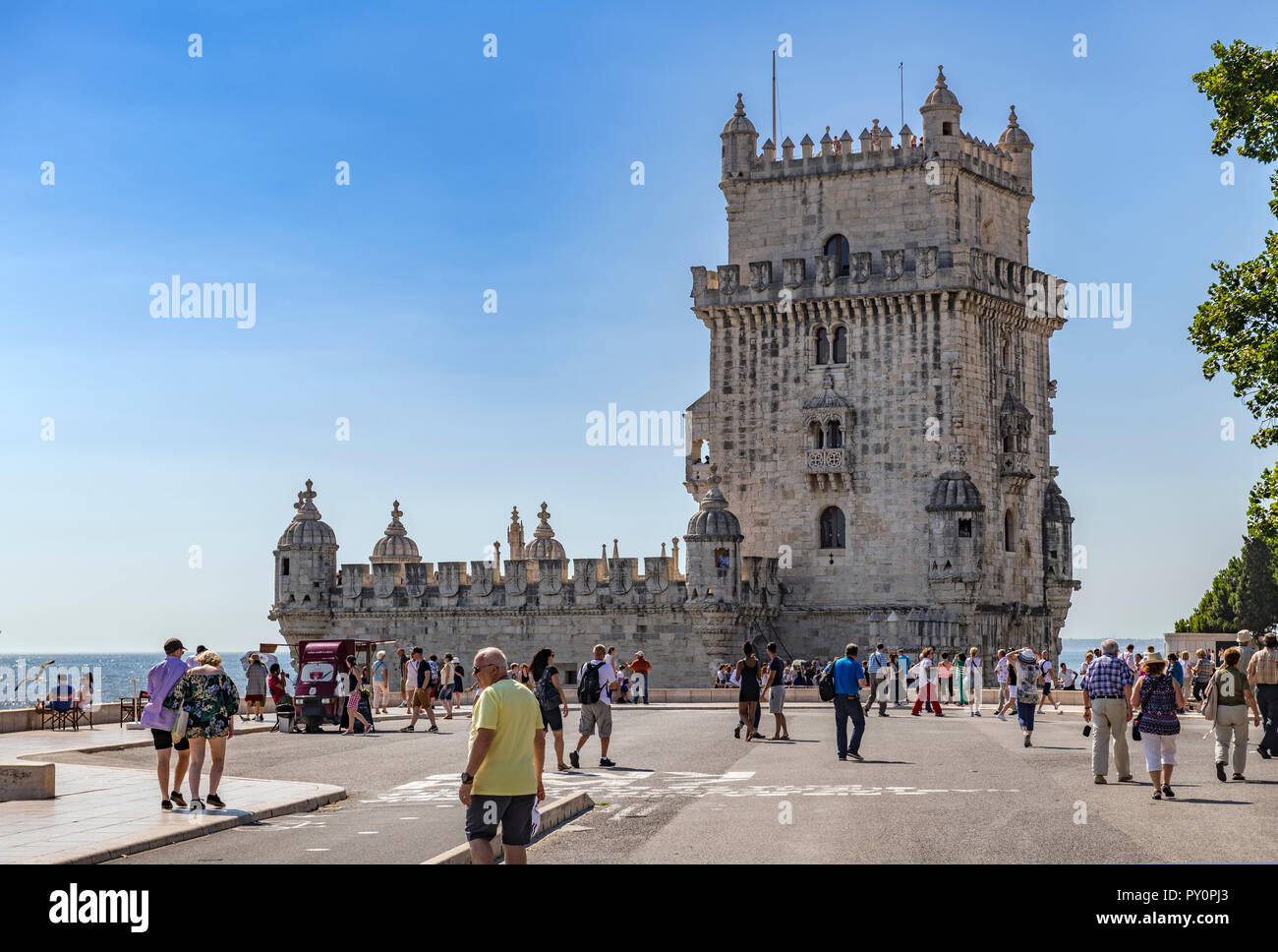 The Belem tower on the banks of the Tagus river Lisbon Portugay Stock Photo