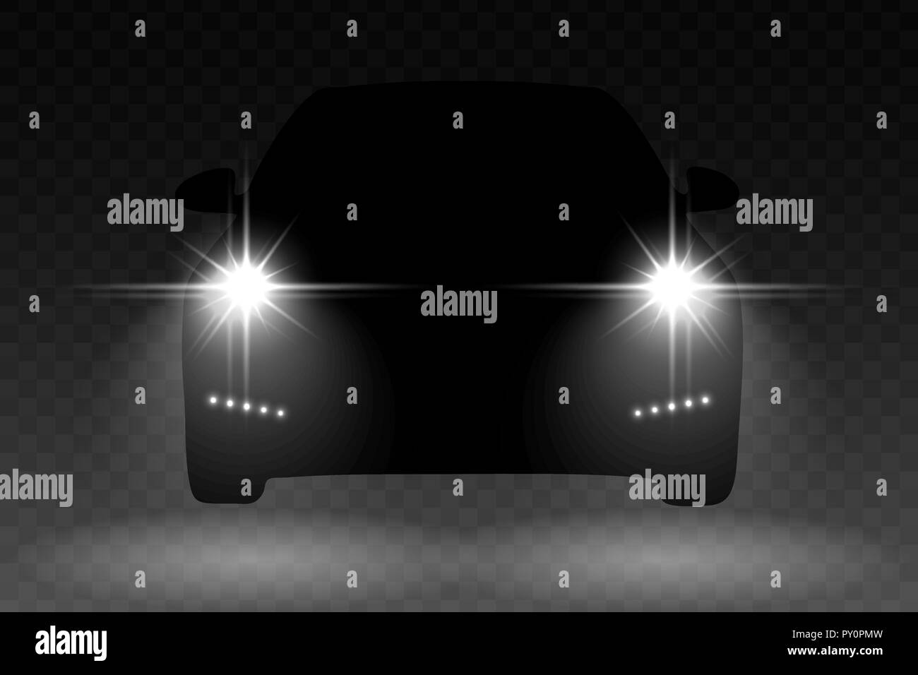 Car light flash effect with automobile silhouette on transparent