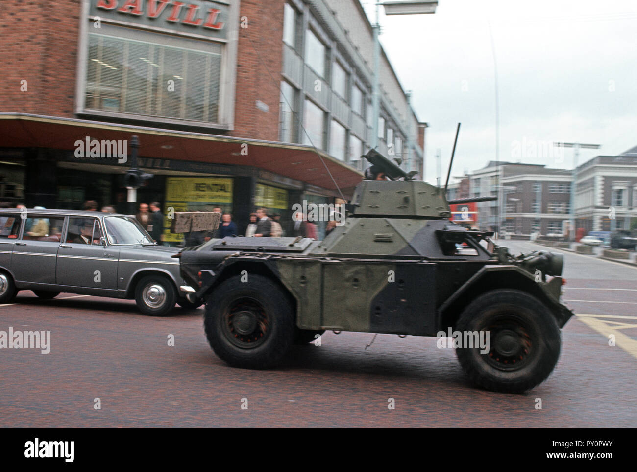 British Army Ferret Scout car in Belfast City Center during The