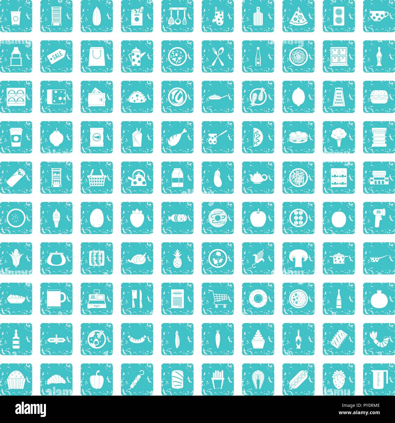 100 lunch icons set grunge blue Stock Vector Image & Art - Alamy