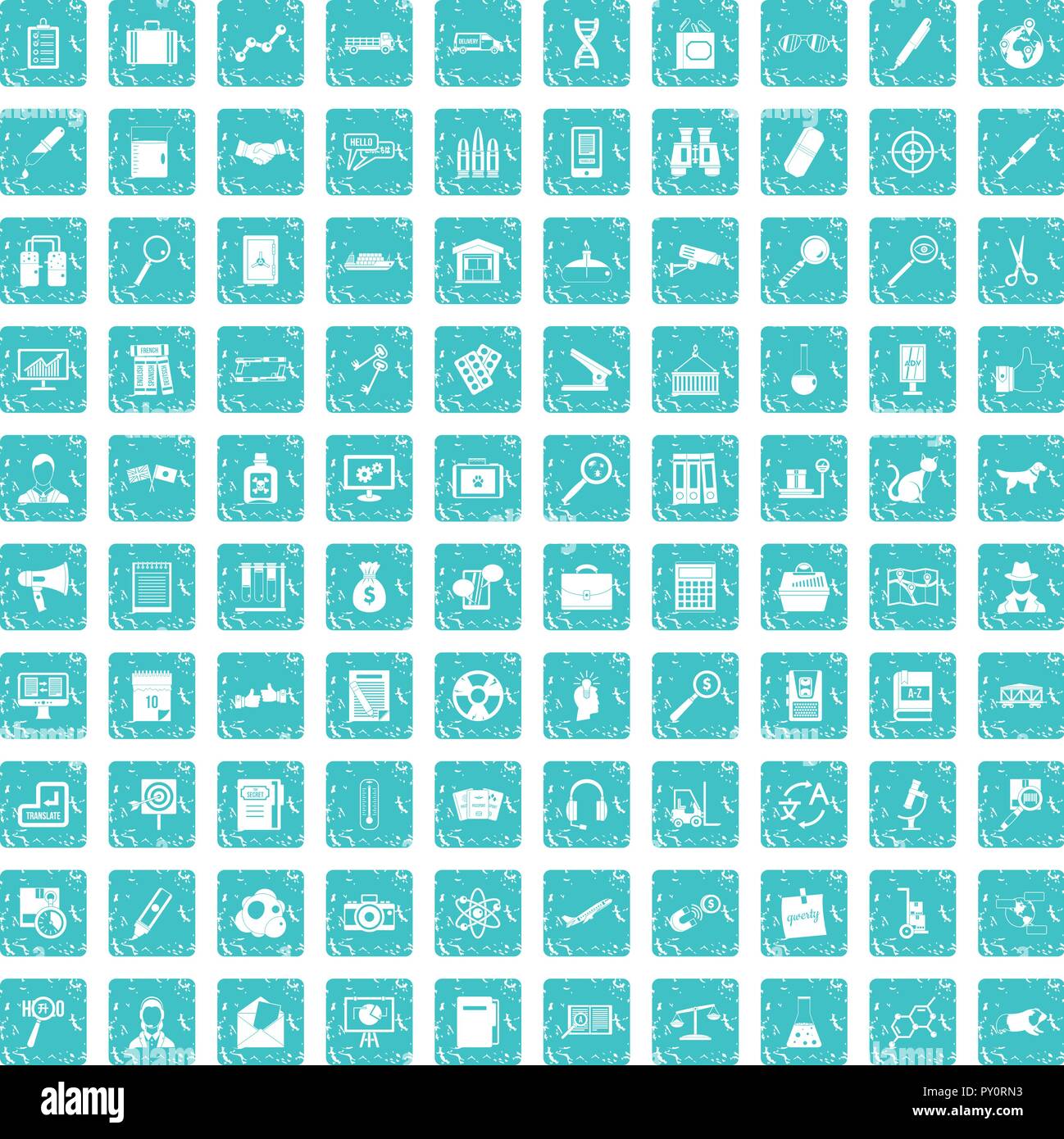100 magnifier icons set grunge blue Stock Vector