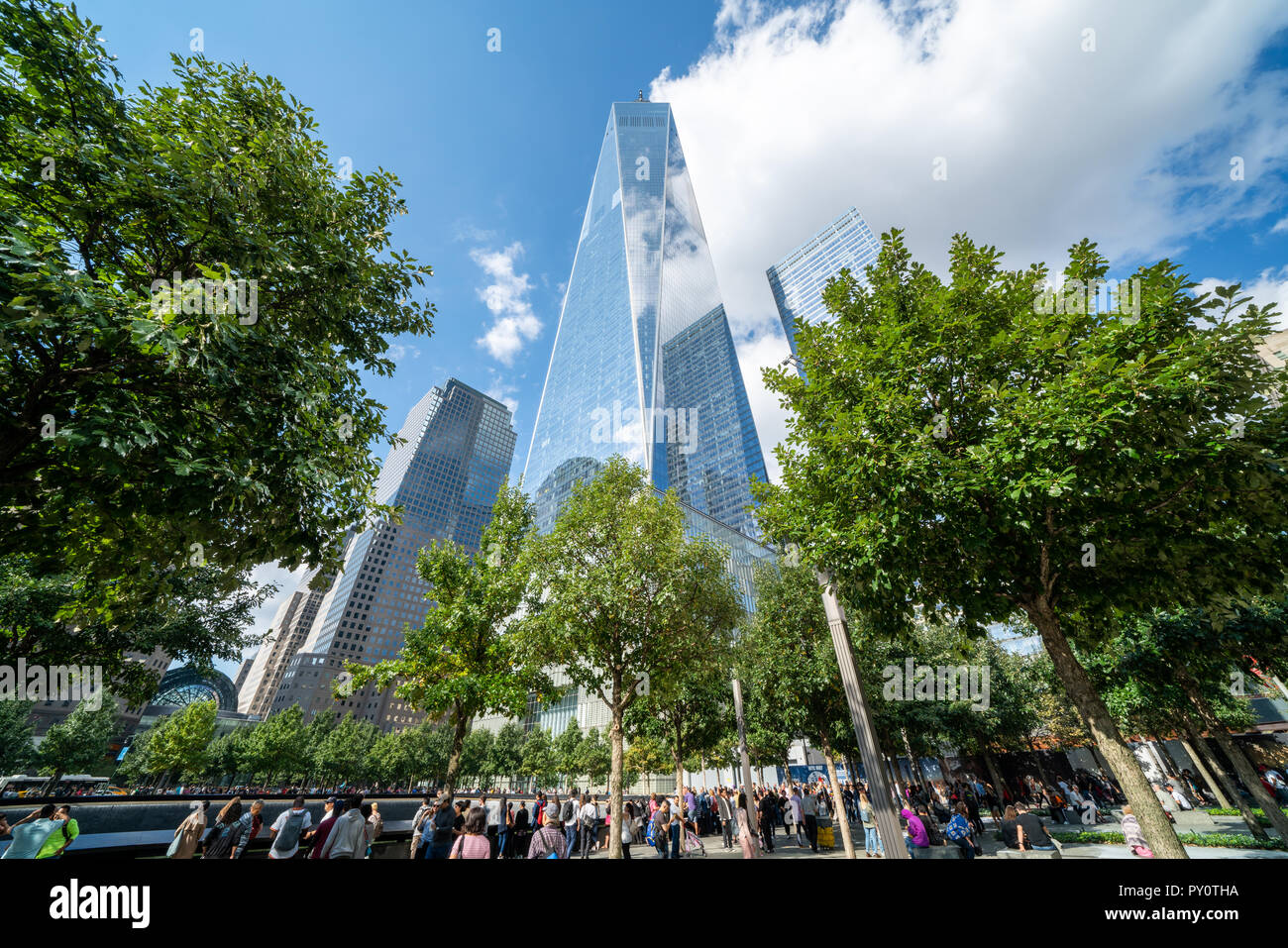 Freedom Tower, 1 World Trade Center, Ground Zero. World Trade Center Memorial. Lower Manhattan New York. Stock Photo