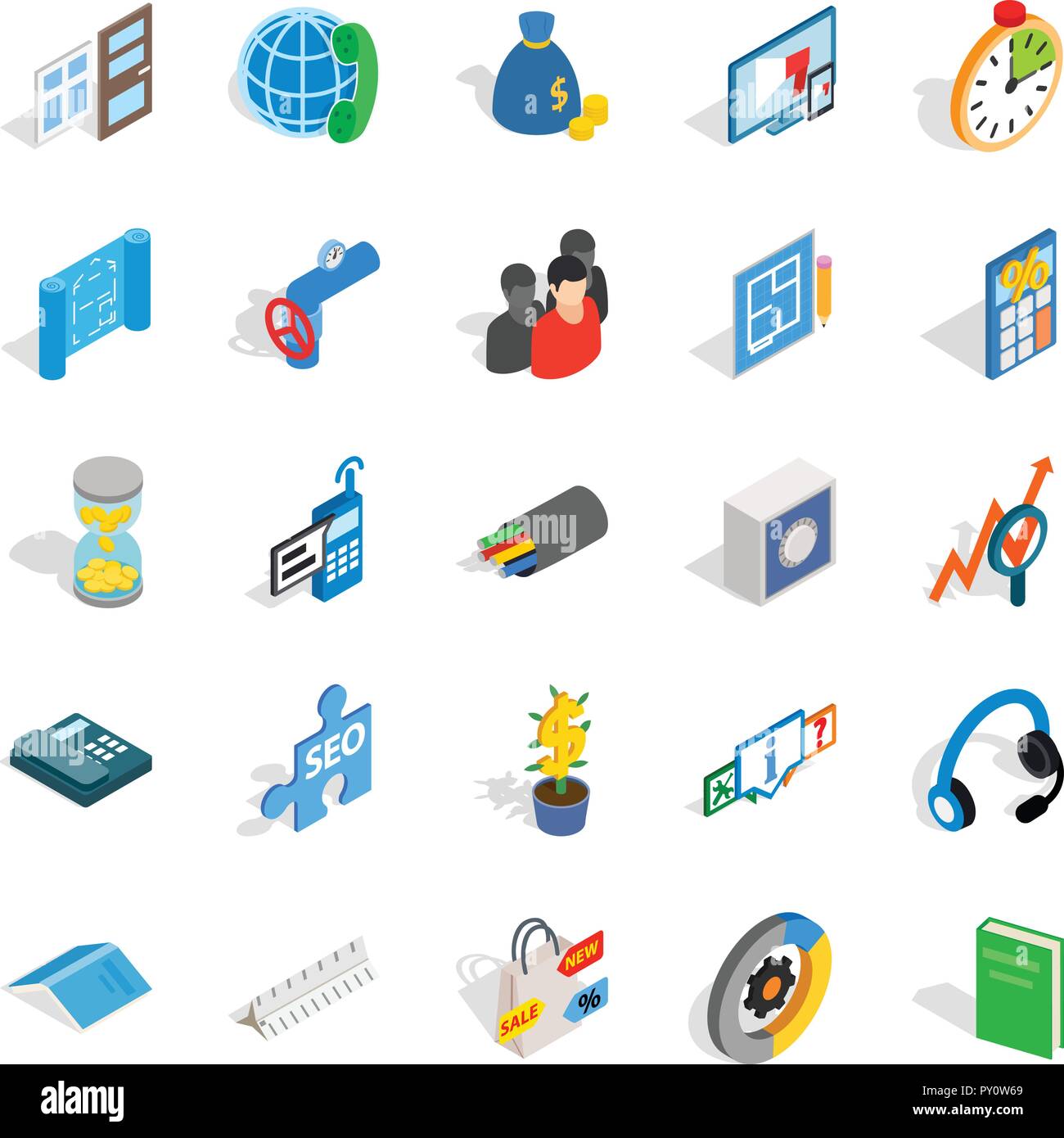 Merchant icons set, isometric style Stock Vector