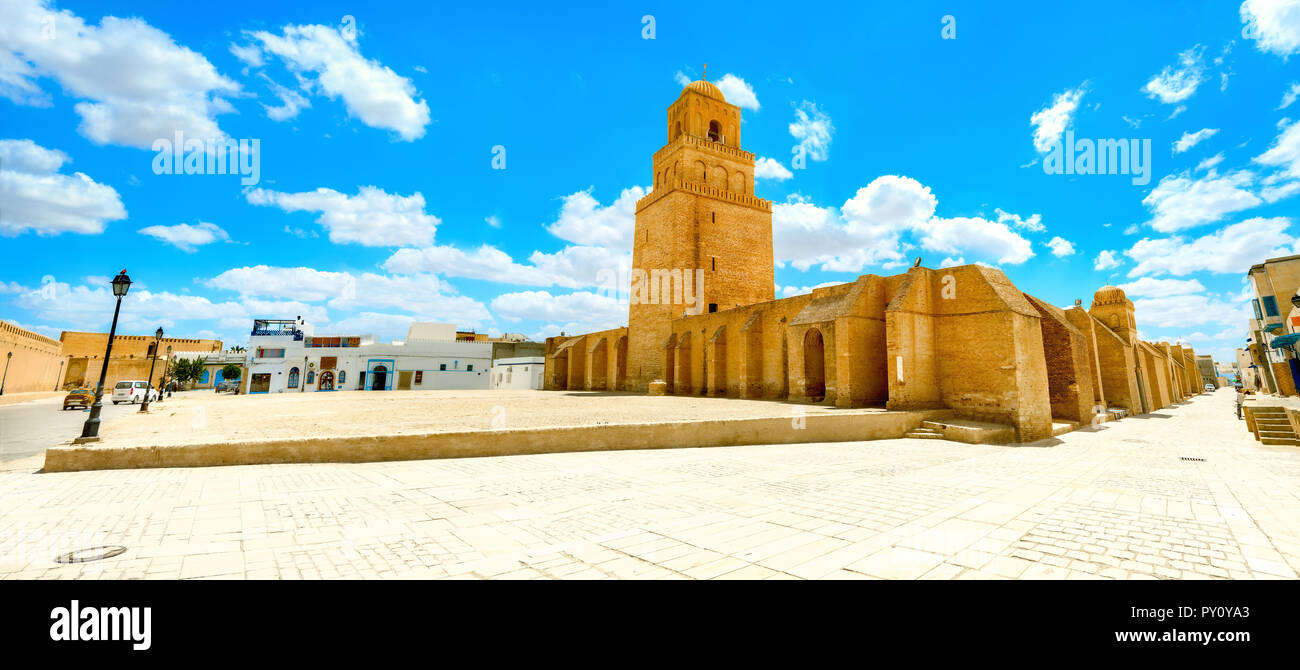 Panoramic view of Great Mosque in Kairouan. Tunisia, North Africa Stock Photo