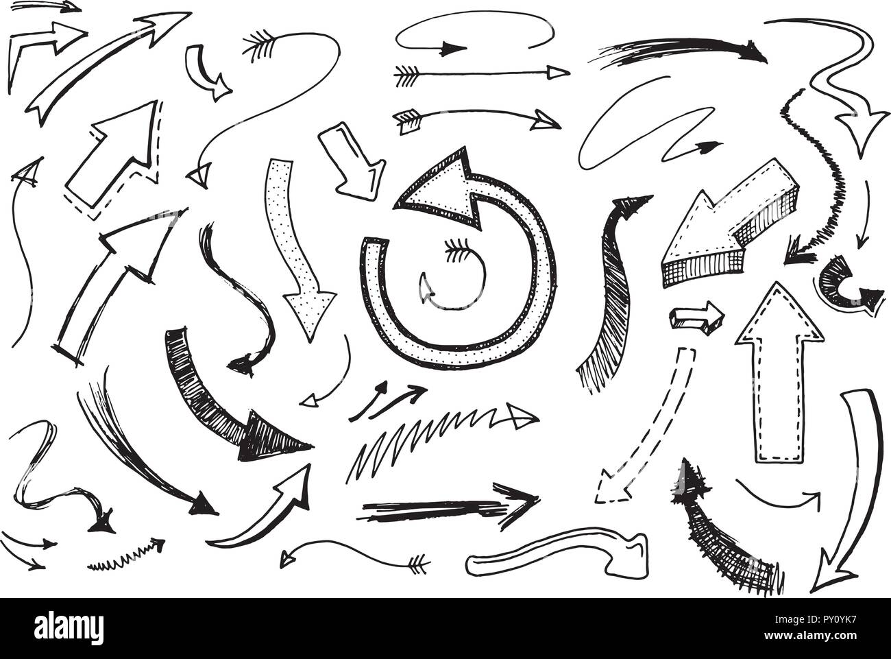 Set of arrow and pointer. Doodle style. Collection of icons and signs ...