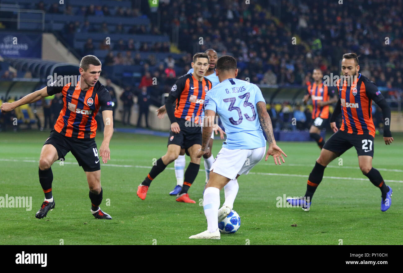 Kharkiv, Ukraine. 23rd October, 2018. Gabriel Jesus of Manchester City controls a ball during the UEFA Champions League game against Shakhtar Donetsk  Stock Photo